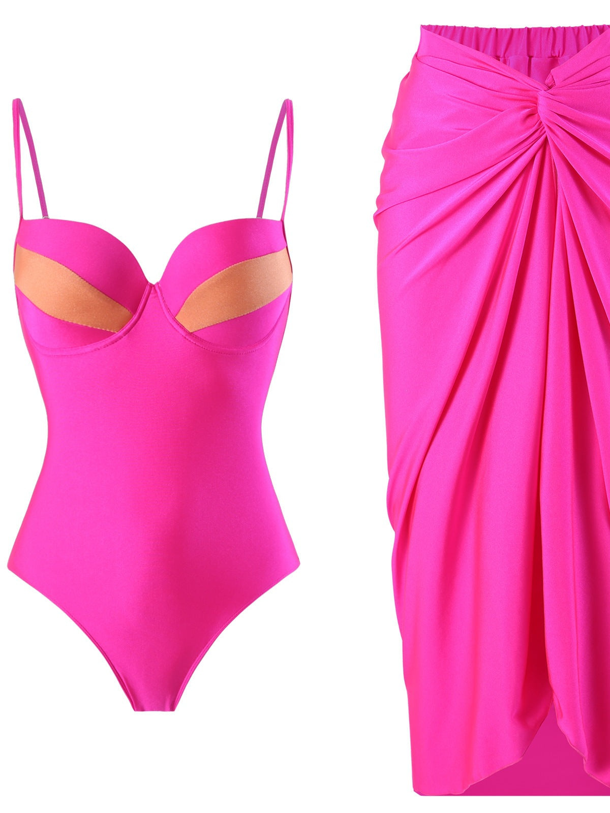 Dame elegant badedragt med raffinerede glansdetaljer og matchende maxiskørt Stilla