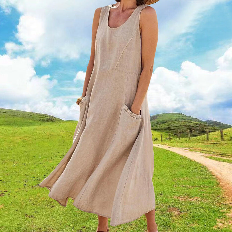 Dame afslappet sommertkjole med lommer og uden ærmer Stilla