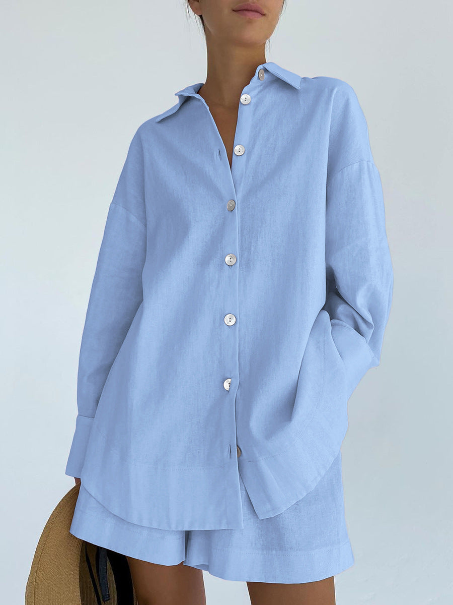 Dame afslappet linned top med knapdetaljer og brede ærmer Stilla