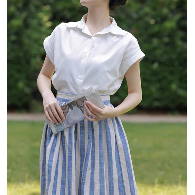 Dame afslappet kortærmet bluse med klassisk krave og moderne snit Stilla