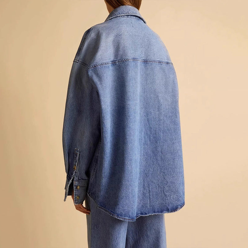 Dame afslappet Denim skjortejakke i oversized klip med praktiske lommer Stilla