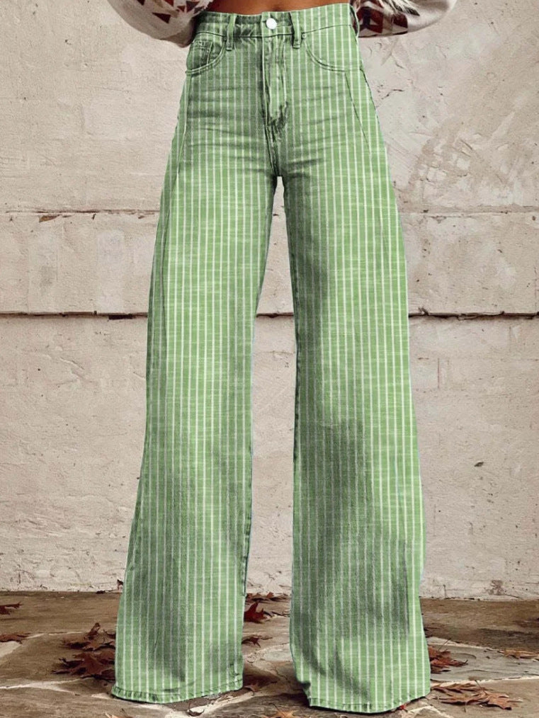 Dame høj talje vidde jeans med modiske striber Stilla