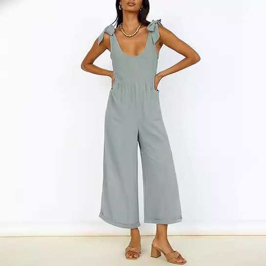 Dame Casual Jumpsuit med justerbare stropper og bred ben Stilla