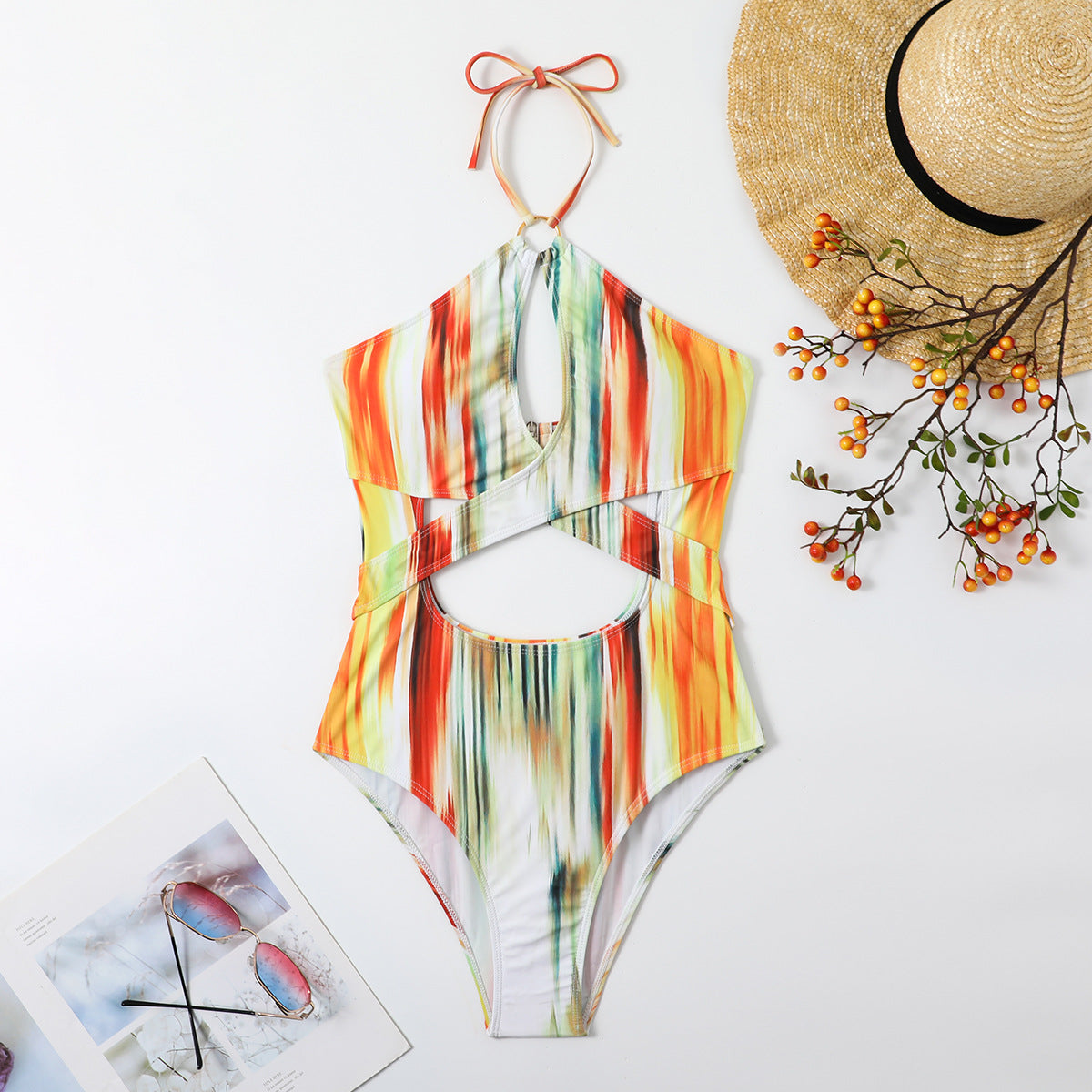 Dame Cut-Out Farverig Enstykke Badedragt Stilla