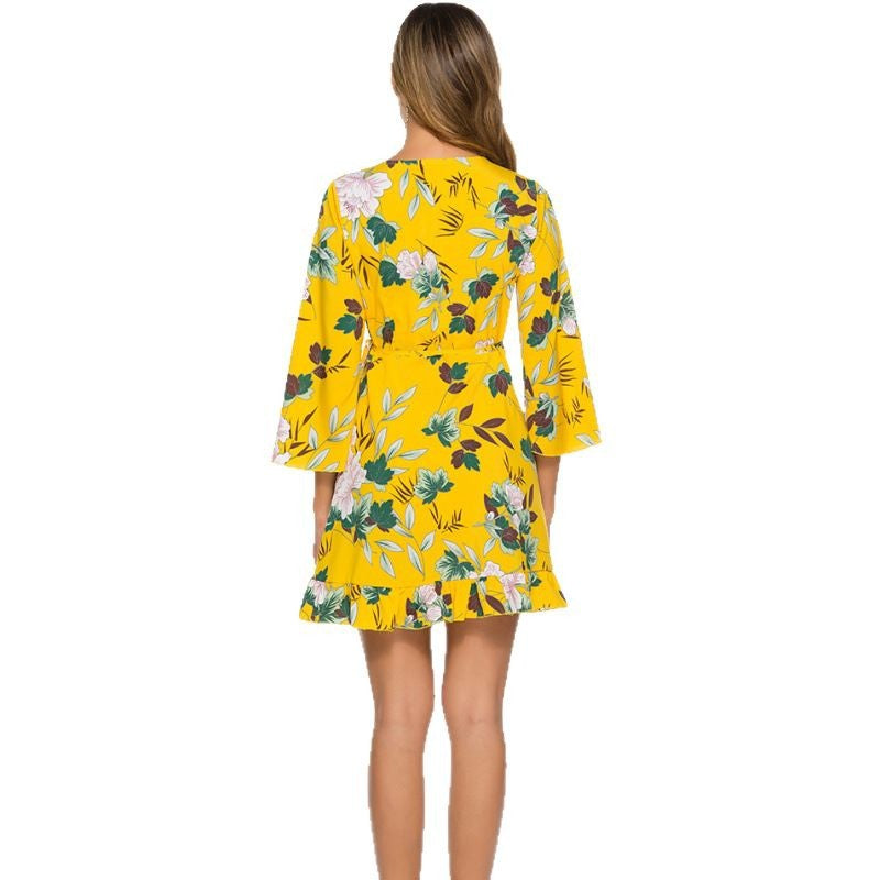 Dame afslappet kjole med V-udskæring og bredærmet Stilla