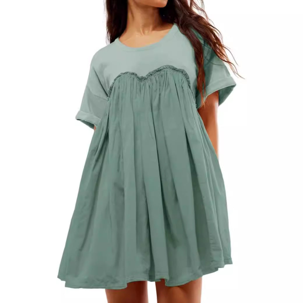 Dame afslappet midikjole med flæser og løst skåret overdel Stilla