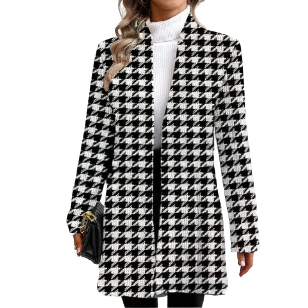 Dame elegant blazer med abstrakt hanehalefor mønster Stilla