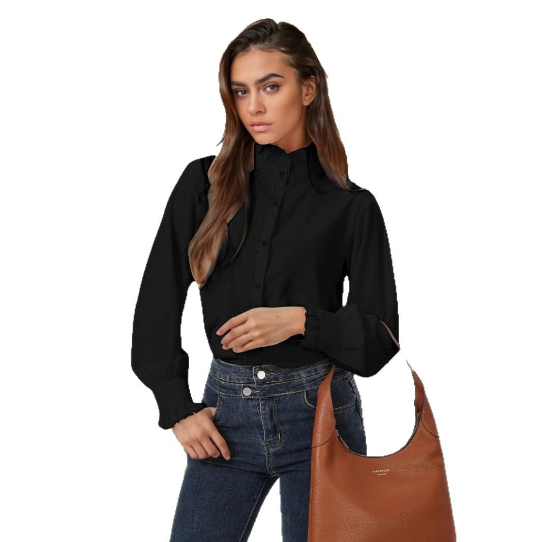 Dame elegant bluse med flæser Stilla