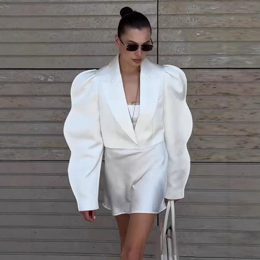 Dame elegant blazer med voluminøse puffærmer Stilla