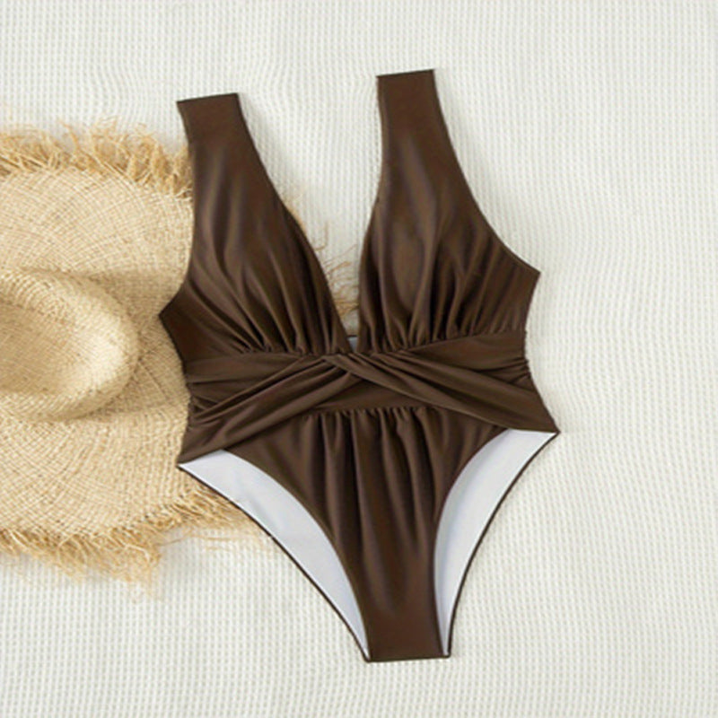 Dame Elegant Badedragt med dyb V-hals og raffinerede Draperinger Stilla