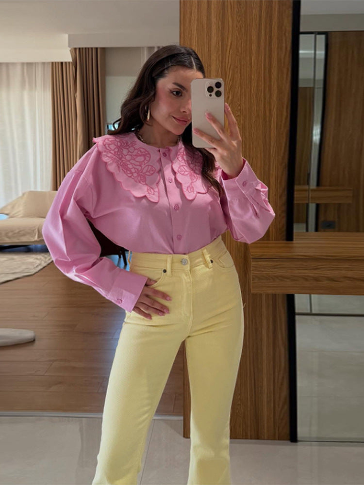 Dame Elegant Bluse med blomsterkrave Stilla