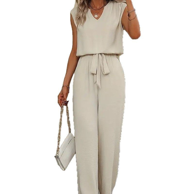 Dame Elegant Jumpsuit med vidde ben og V-udskæring Stilla