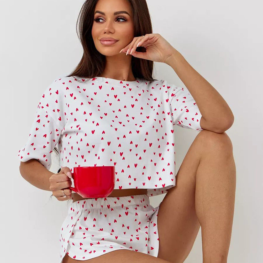 Dame cropped-top og high-waist shorts sæt med hjertemotiv Stilla