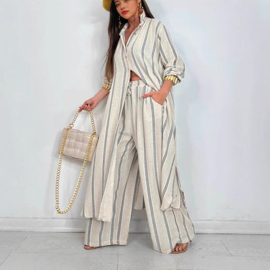 Dame afslappet linned sæt bestående af løst skåret skjorte og palazzo bukser Stiila