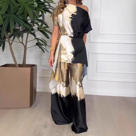 Dame jumpsuit med asymmetrisk design og eksklusiv farveforløb Stilla