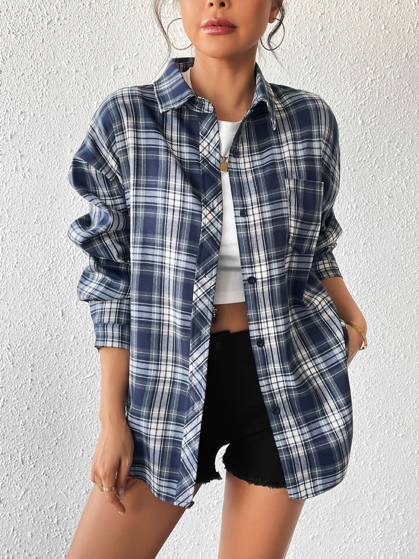 Dame afslappet ternet bluse med oversized snit Stilla