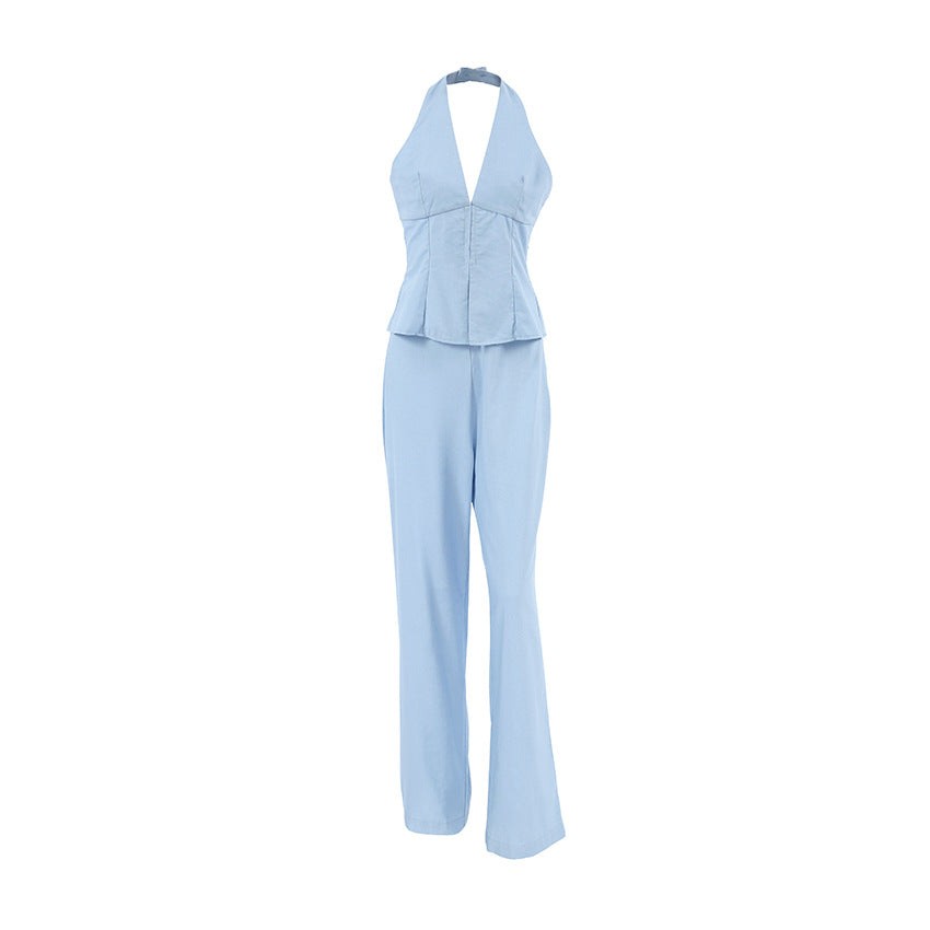 Dame jumpsuit med tætsiddende overdel og vide ben Stilla