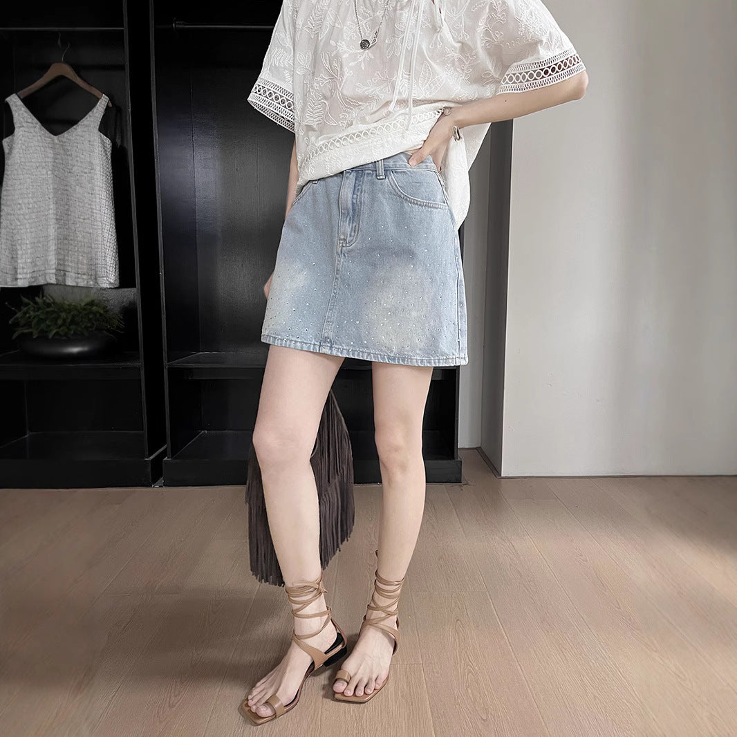 Dame A-linje Denim-nederdel med kvalitetsdetaljer og moderne snit Stilla