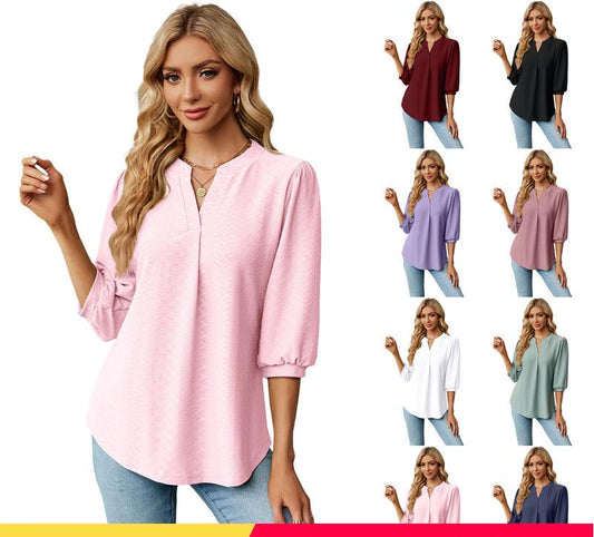 Dame elegant bluse med elegante pufærmer Stilla