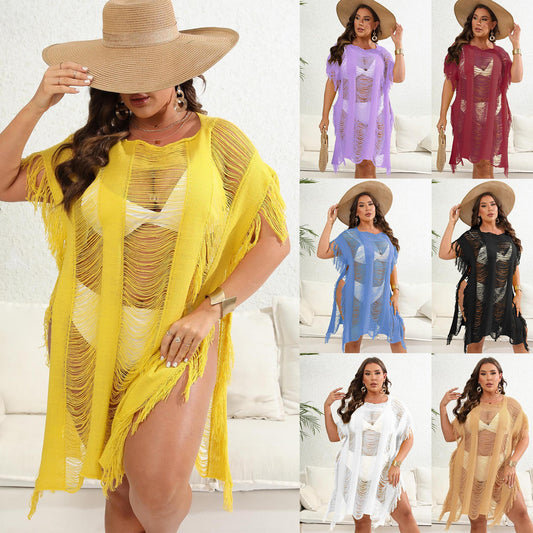 Dame åben kaftan med frynset elementer Stilla