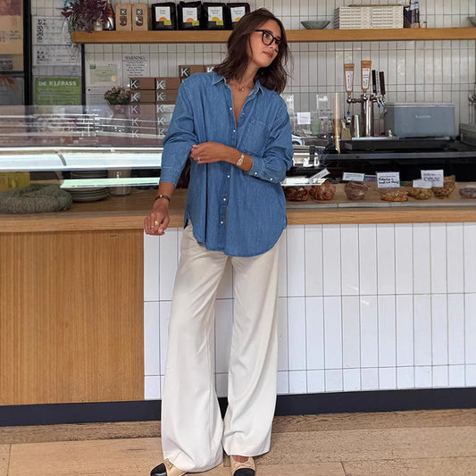 Dame afslappet Denim-skjorte med praktiske lommer Stilla