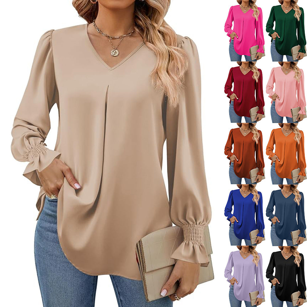 Dame elegant bluse med puffærmer Stilla