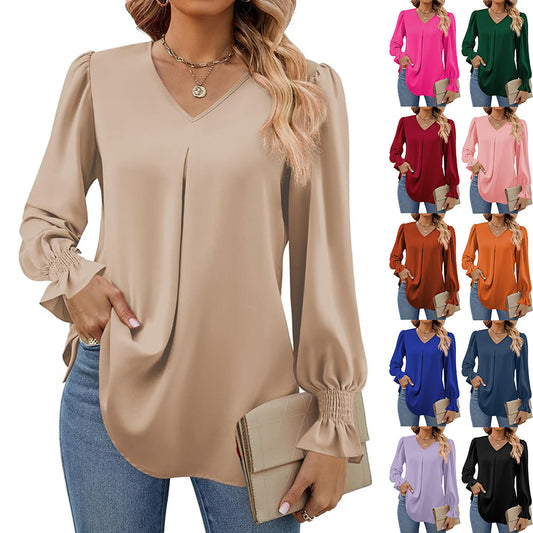 Dame elegant bluse med puffærmer Stilla