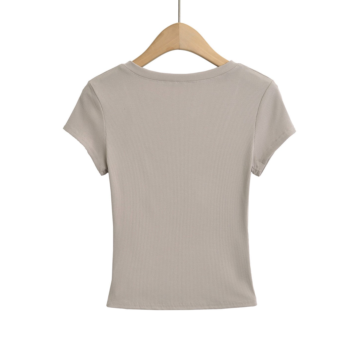 Dame cropped V-hals T-shirt i ribdesign med tætsiddende snit og korte ærmer Stilla