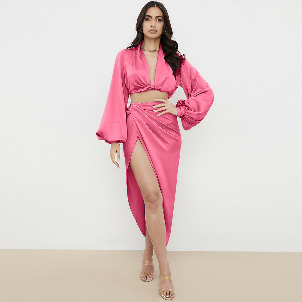 Dame elegant ensemble med lang nederdel og slyngeoverdel Stilla
