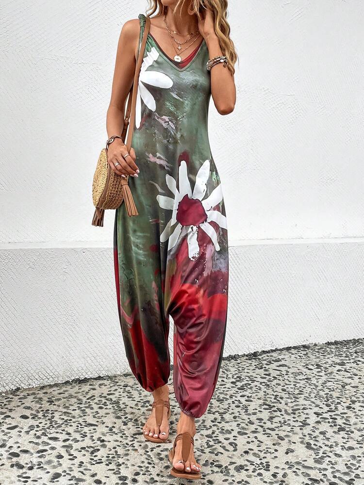 Dame luftig jumpsuit med blomster mønster og bred pasform Stilla