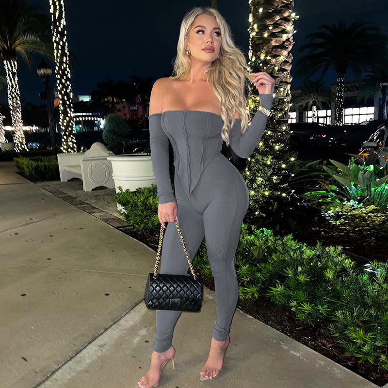 Dame Elegant Jumpsuit med skulderfri design og langærmet Stilla