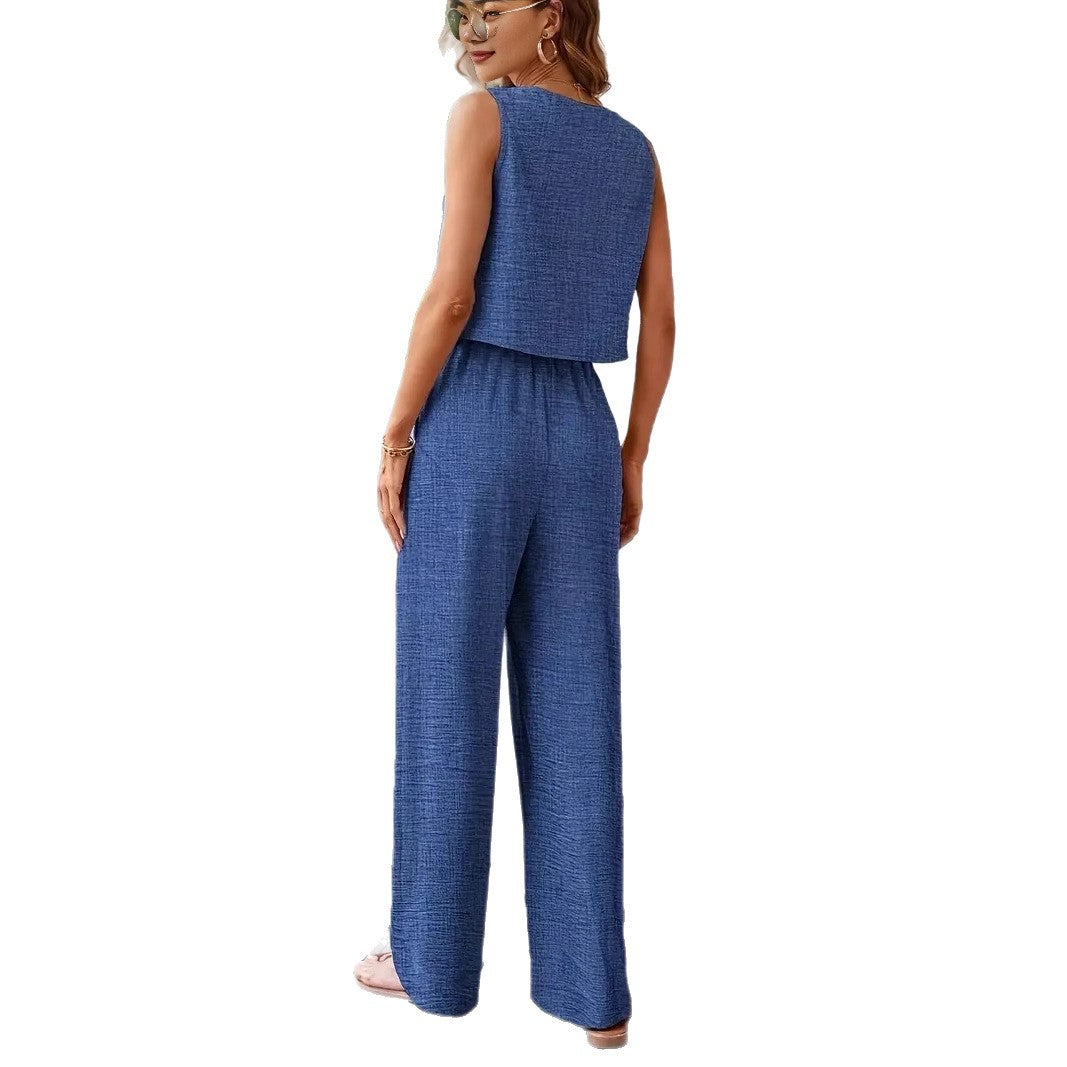 Dame leger jumpsuit med knaplukning og bredt ben Stilla