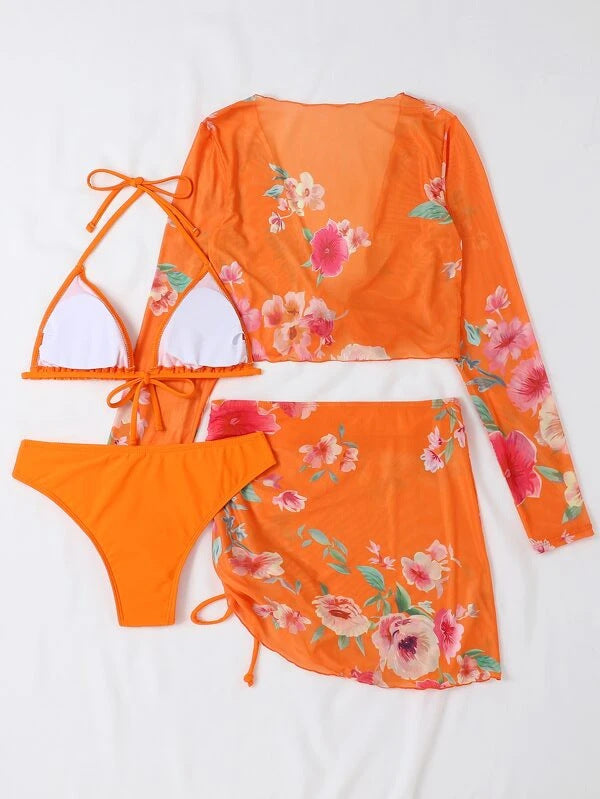 Dame bikinitop med florale detaljer og legende indpakningstop Stilla