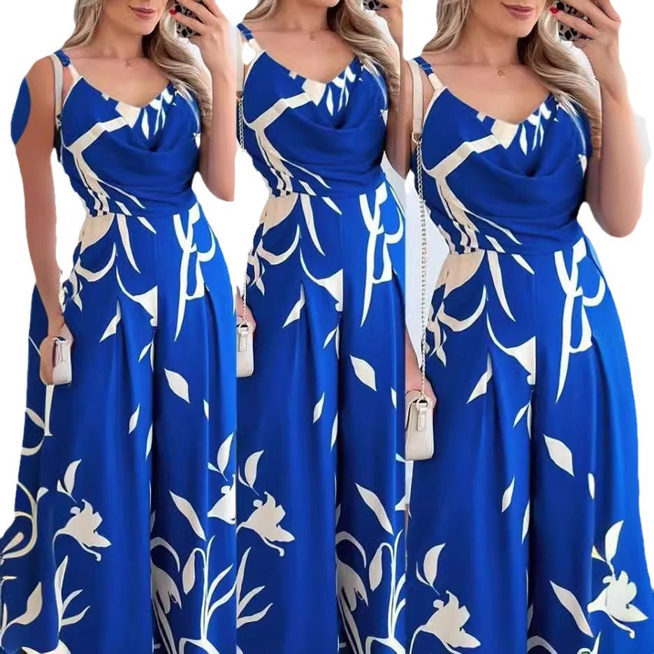 Flydende maxi-jumpsuit til damer med draperet udskæring Stilla