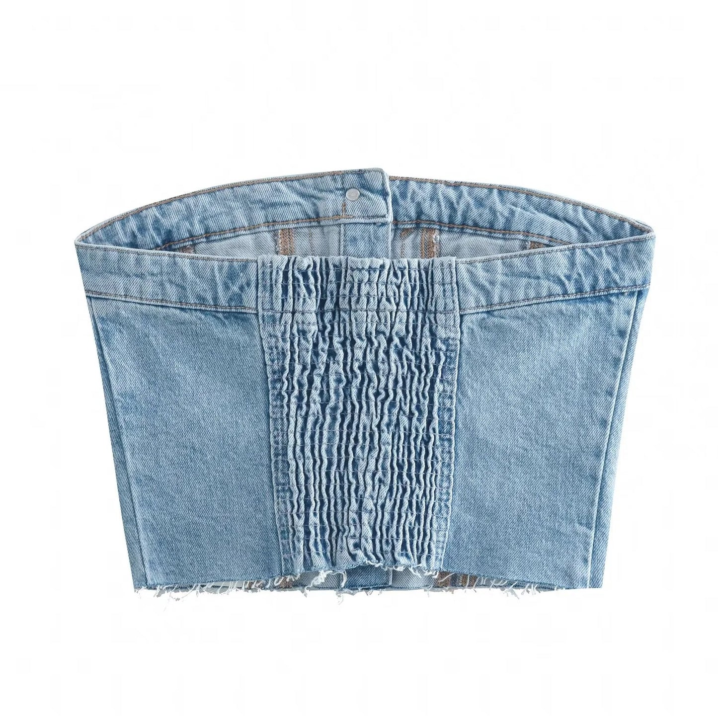 Dame Denim Bustier med knaplukning og afslappet snit Stilla
