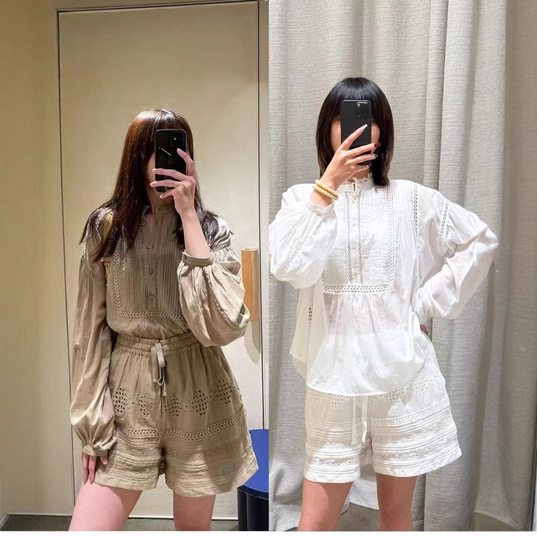 Dame elegant bluse med struktureret design og botaniske accenter Stilla