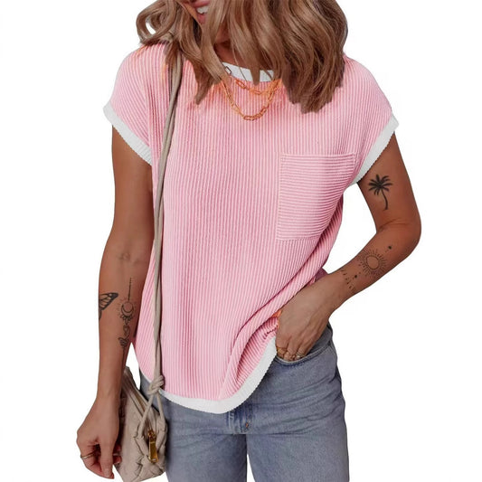 Dame afslappet kortærmet skjorte med fin ribstruktur og praktisk brystlomme Stilla