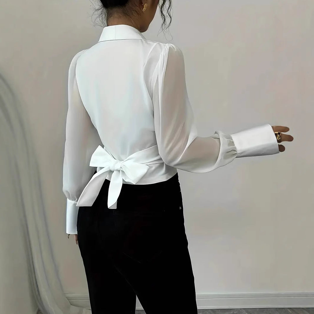 Dame elegant bluse med figursyet snit og legende sløjfedetalje Stilla