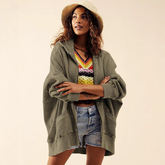 Dame afslappet oversized hoodie i karakteristisk vaffelmateriale Stilla