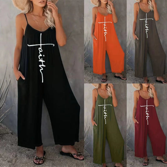 Stilla | Casual Sommer Print Lommer Løs Strop Jumpsuit