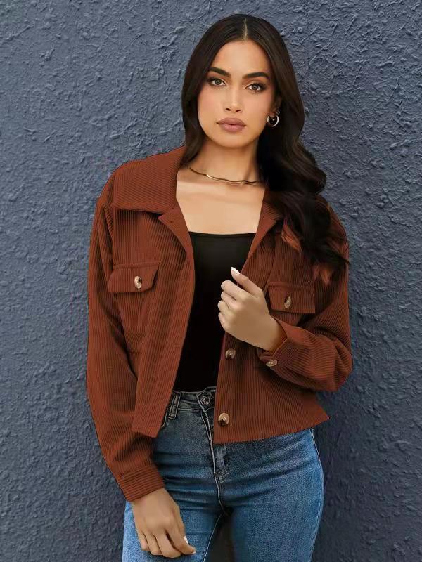 Dame elegant Cordjakke med praktiske lommer og fashionabel krave Stilla