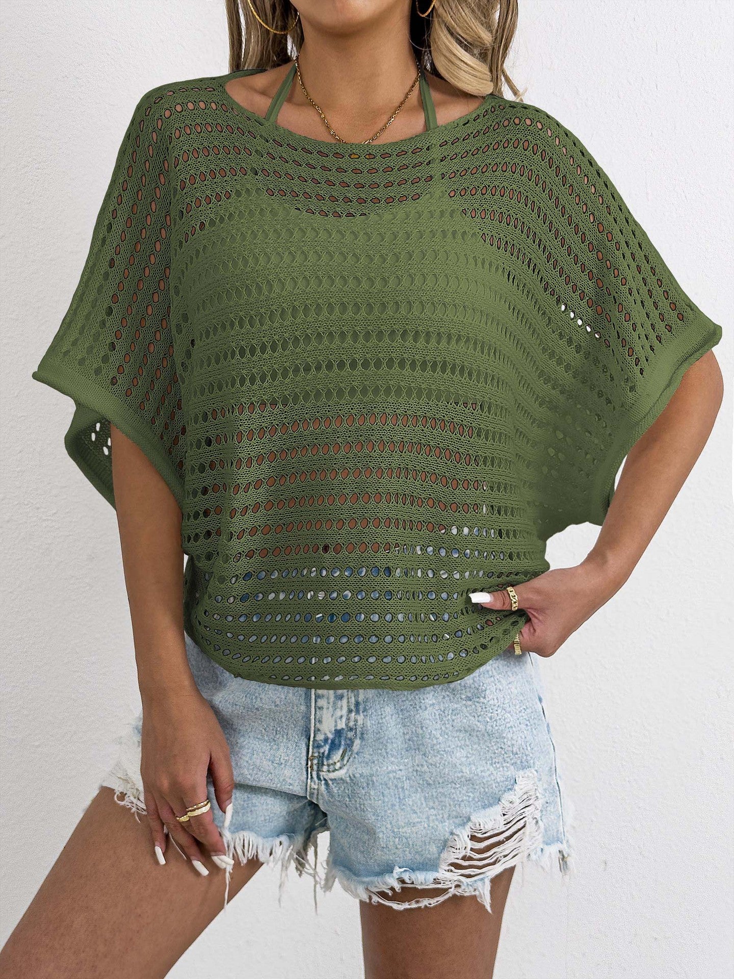 Dame Åben Webart Hæklet Overtræk Top Stilla