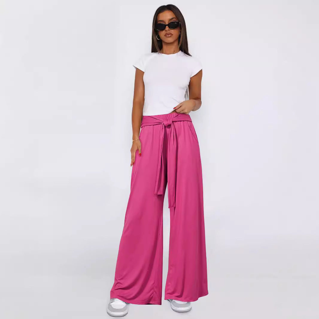 Dame elegant højtaljede bukser med bindebælte og bredt ben Stilla