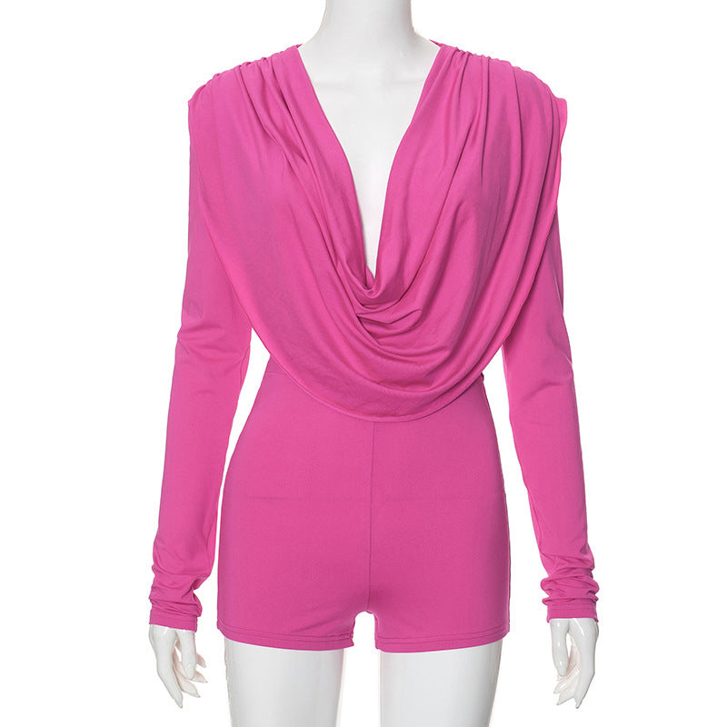 Dame jumpsuit med elegant drapering og dyb V-udskæring Stilla