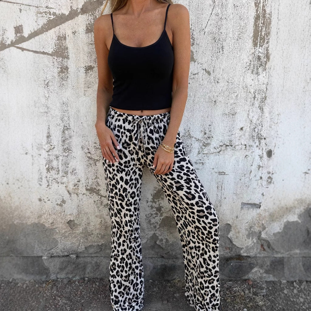 Dame afslappet joggingbukser med leopardmønster og elastisk talje Stilla