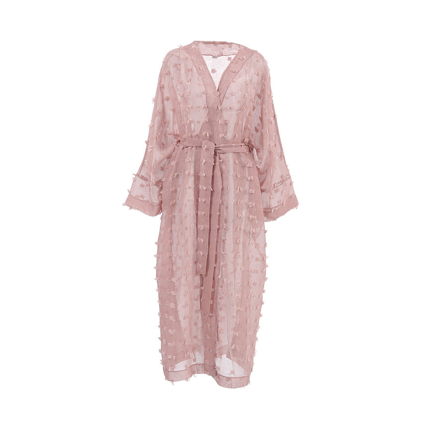 Dame elegant Kimono-badekappe med fine strukturaccentuer Stilla