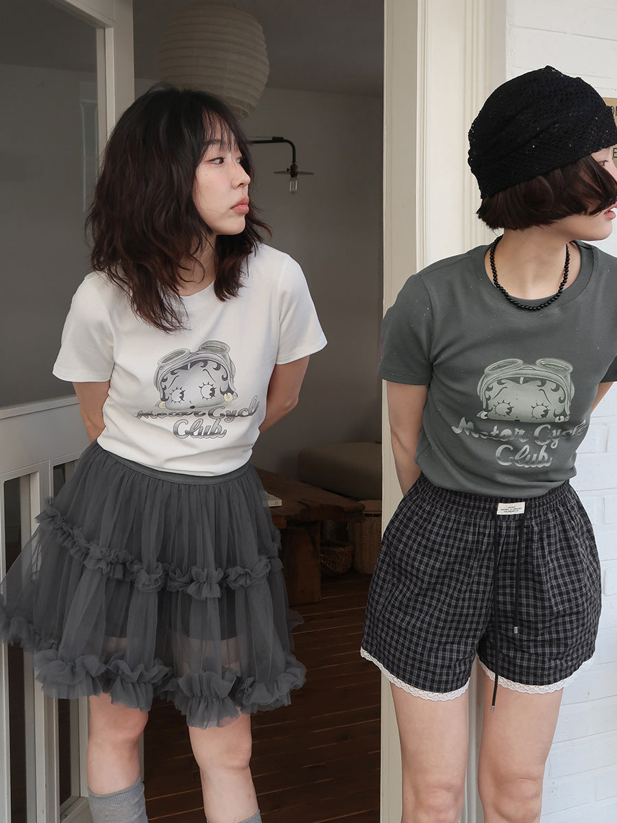 Dame afslappet kort pyjamas lavet af åndbart bomuldsblanding med spids Stilla