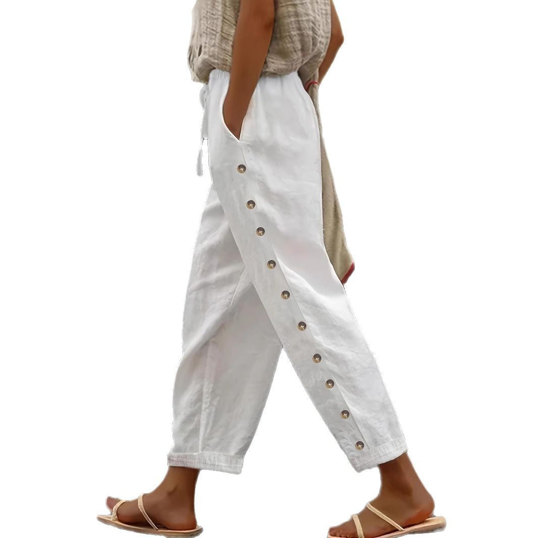 Dame afslappet sommerbukser med dekorative knapdetaljer Stilla