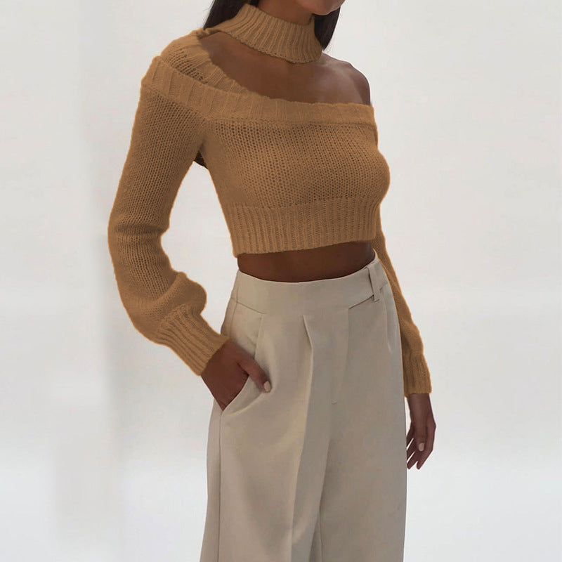 Dame Cropped Strikpullover med asymmetrisk udskæring Stilla