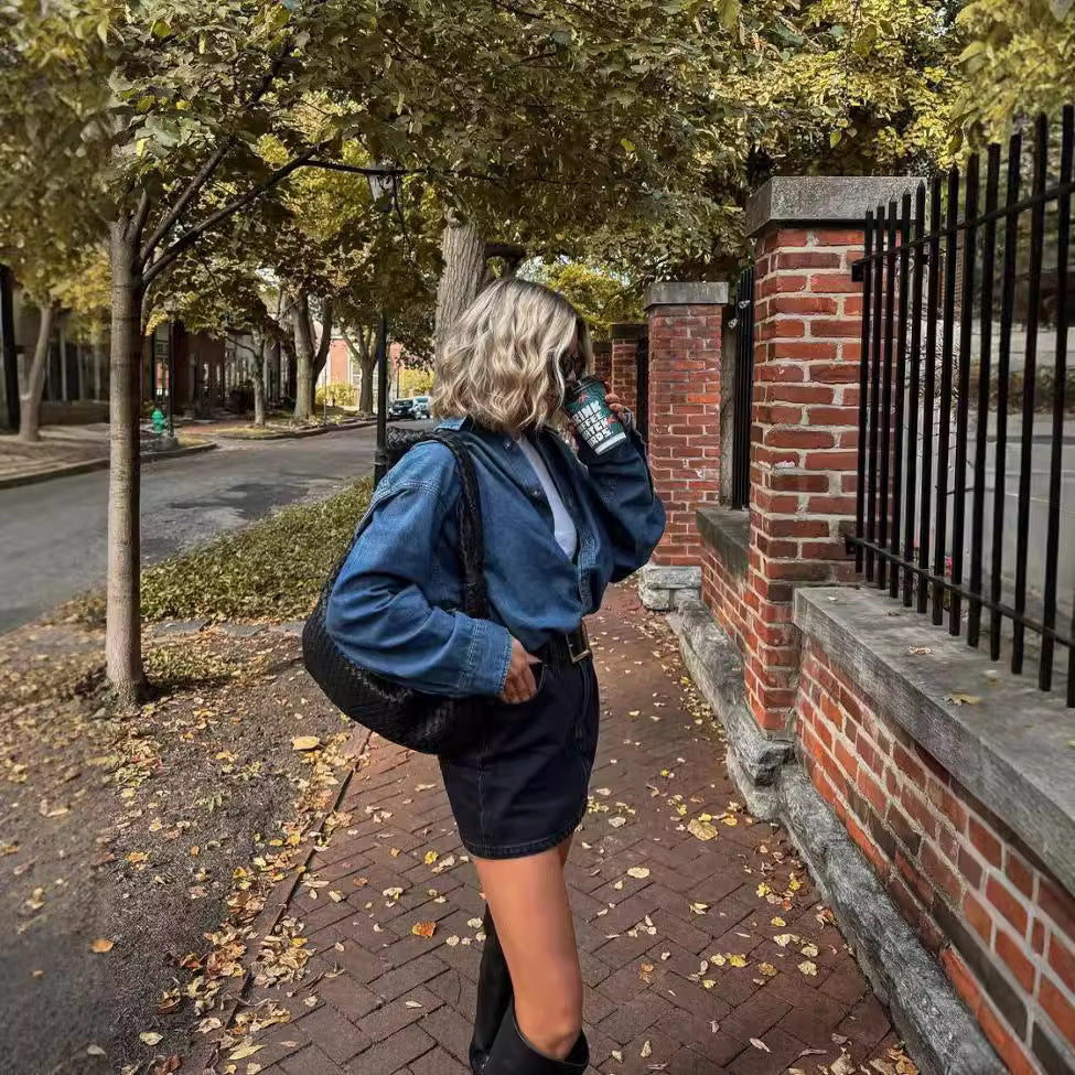 Dame Denim Skjorte i Oversized-Snit Stilla